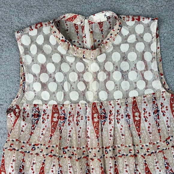 Tulle Blouse Womens Size‎ Small Multicolored Red & Cream Sleeveless Semi Sheer - Picture 2 of 10